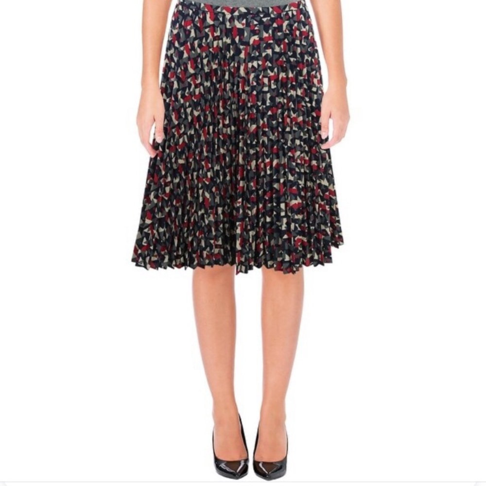 NEW Ralph Lauren Pleated Geo Midi Knee Navy 10